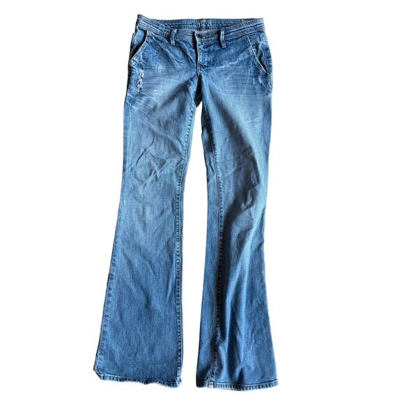 VTG 575 Los Angeles Jeans Womens 27 Distressed Low Rise Penny Buttons Boot Flare - Picture 1 of 13